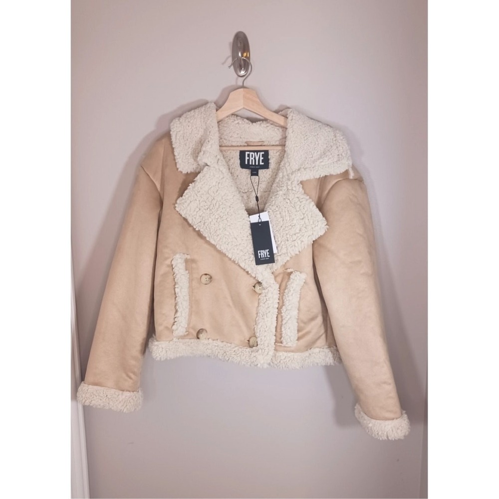 Frye Penny Lane Cropped Faux Shearling Faux Suede Women's Jacket Size L NWT